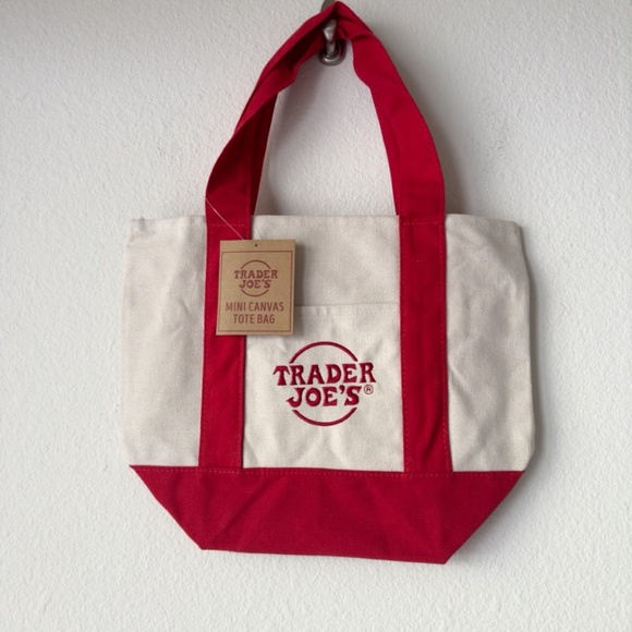 Trade Joe's Mini Tote Bag Canvas in RED NWT - Picture 1 of 1